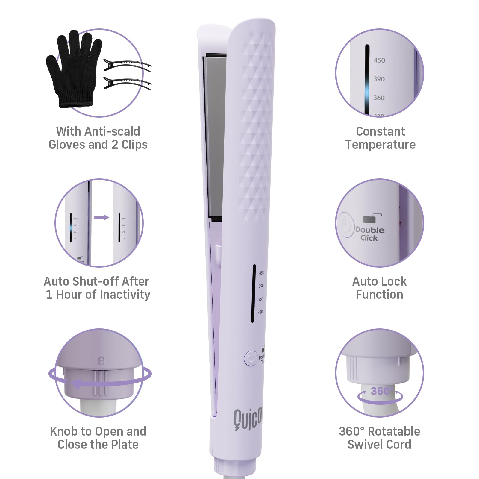 QUICO hair straightener auto-off indicator reassures safety during styling