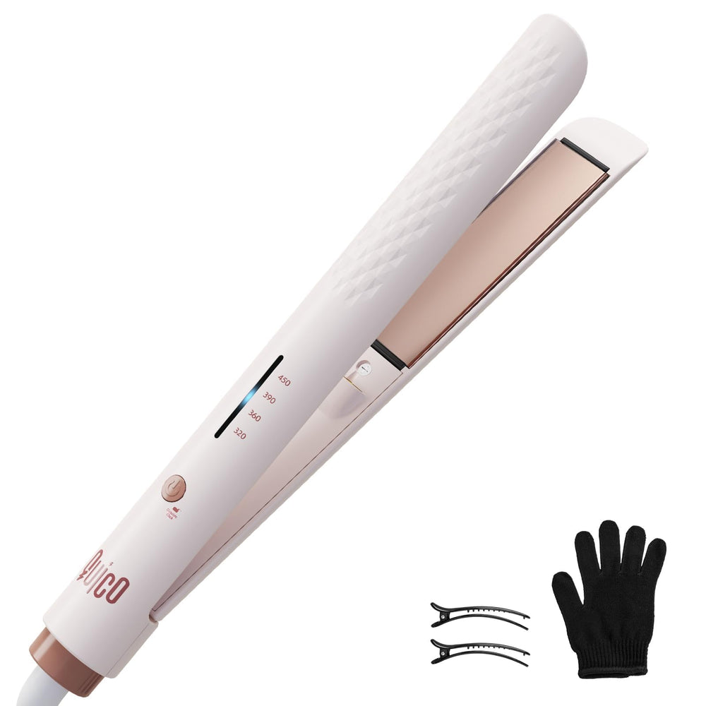 Quico Hair Straightener showing global voltage capability for travel styling.