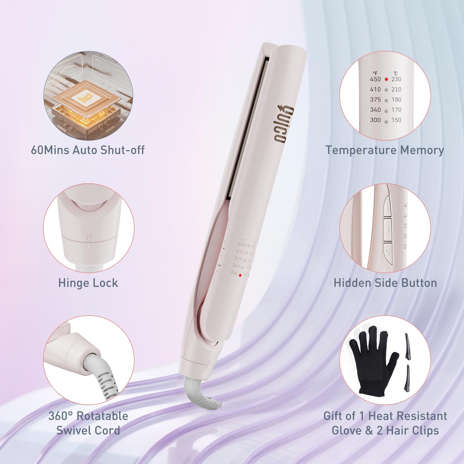 QUICO Upgrade Hair Straightener gift set with gloves and clips for convenient styling