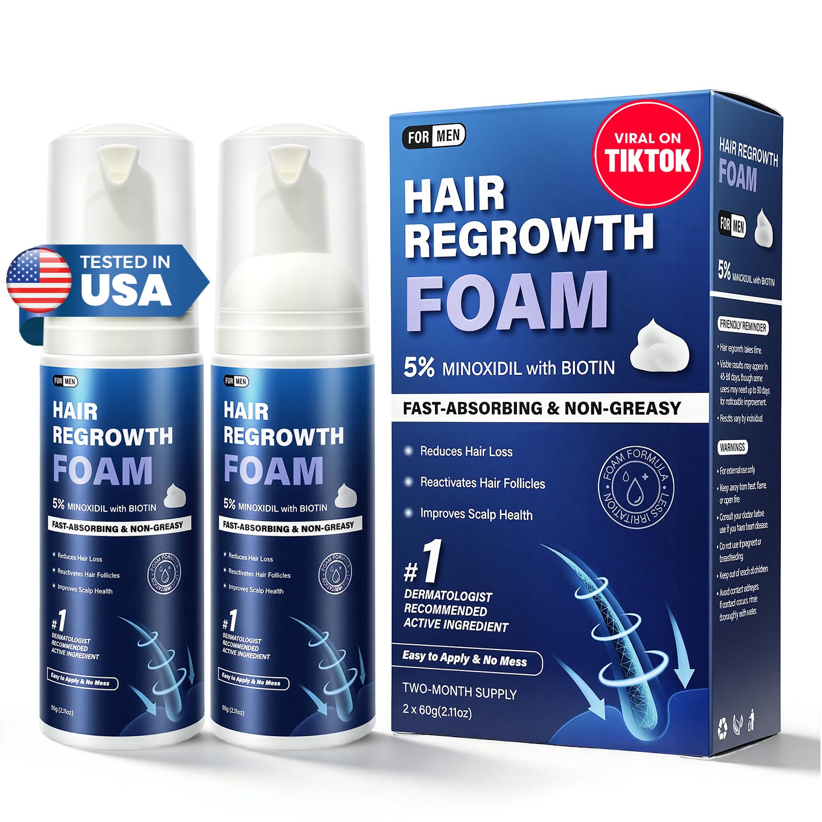 Quilom 5% Minoxidil Foam on crown area for fuller-looking hair.