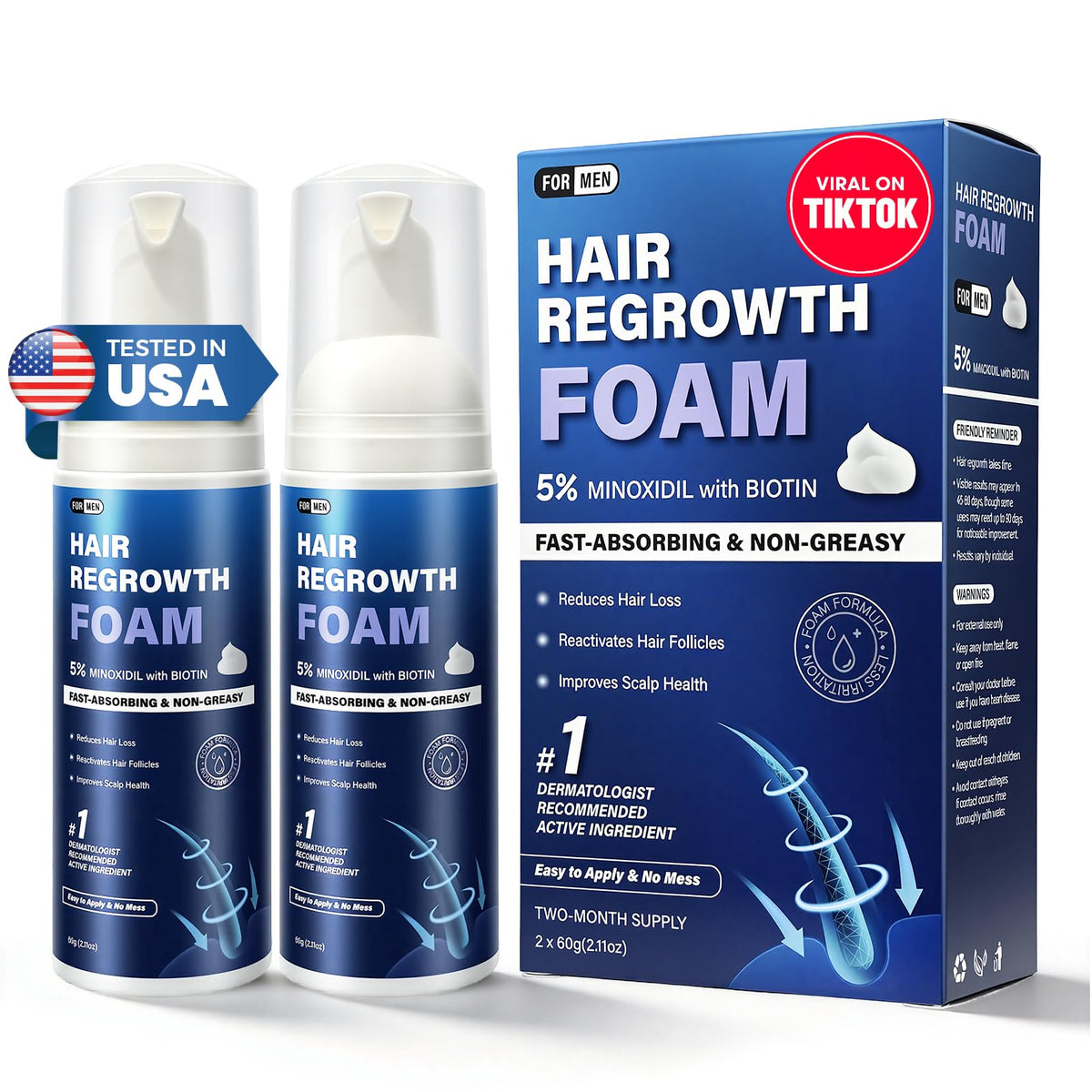 Quilom 5% Minoxidil Foam on crown area for fuller-looking hair.