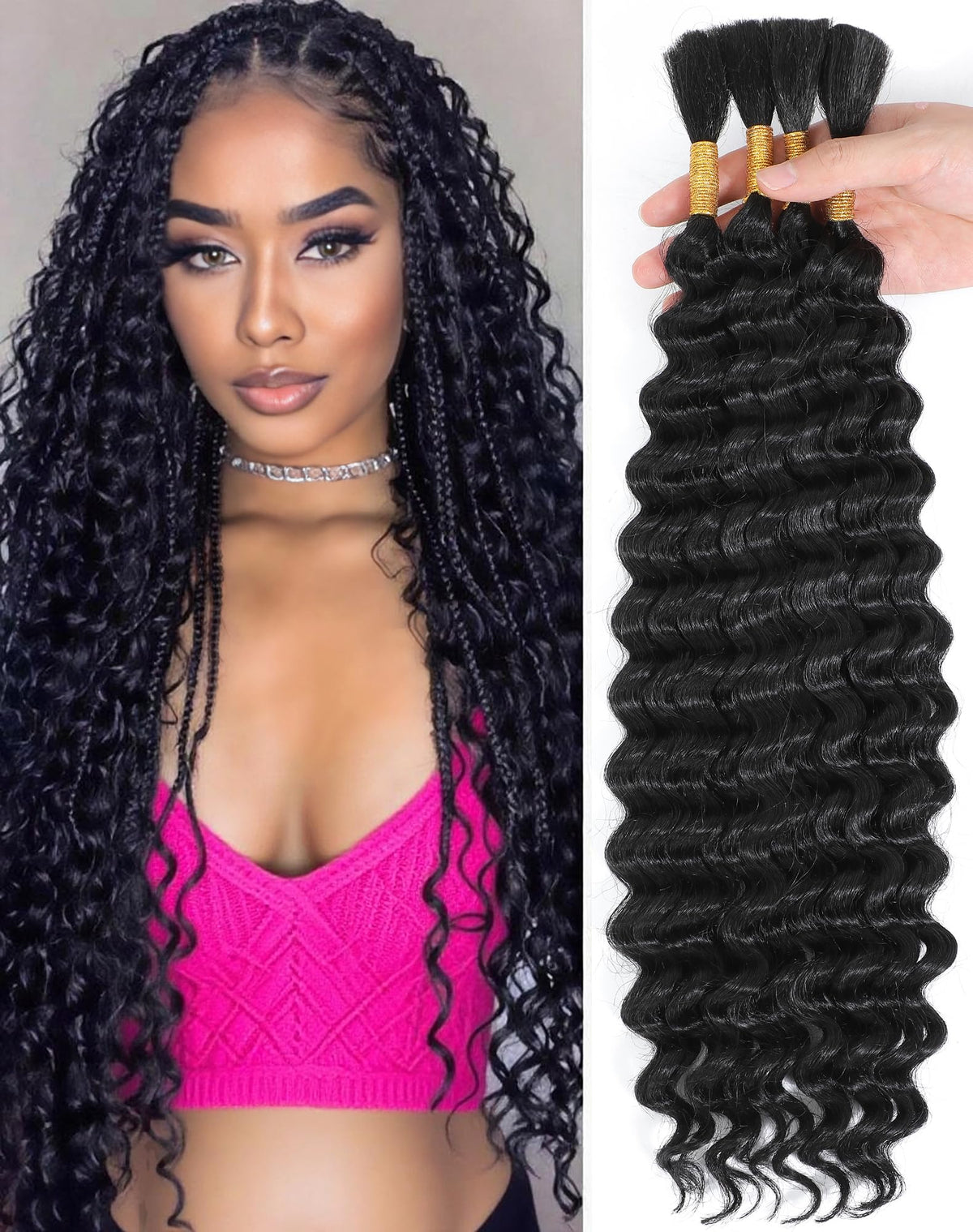 Qulueo 22-Inch human braiding hair in deep wave bundles for long-lasting styles.