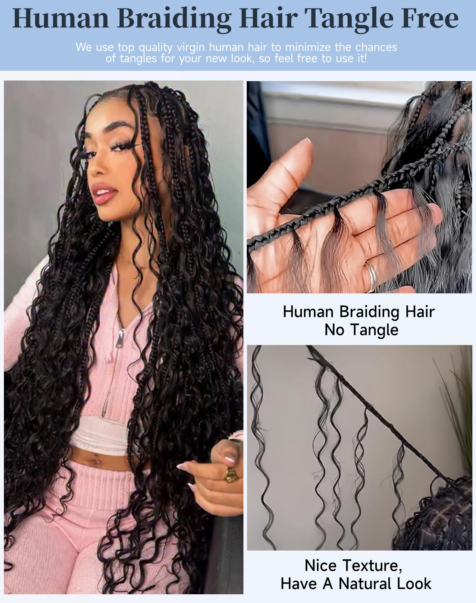 Qulueo boho knotless braids look with natural color and volume.