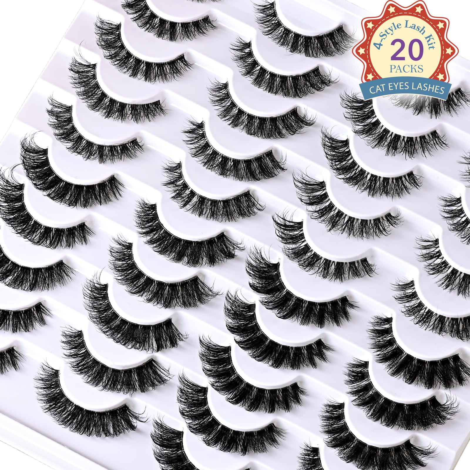 QUNETY Cat Eye Lashes Short Demi Wispies for small or hooded eyes