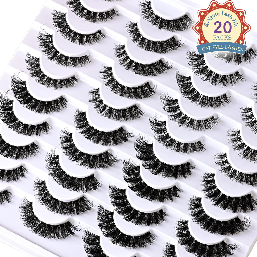 QUNETY Cat Eye Lashes Short Demi Wispies for small or hooded eyes