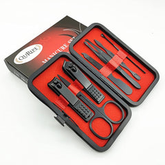 QURIPE 7-piece manicure set in open case for on-the-go grooming.