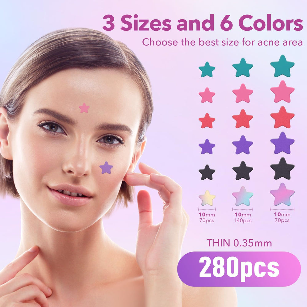 Parches QUSTERE para granos en estrella multicolor de 12 mm, ideal para uso nocturno.