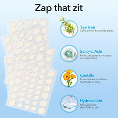 QUSTERE round hydrocolloid patch blends with skin for quick spot coverage.
