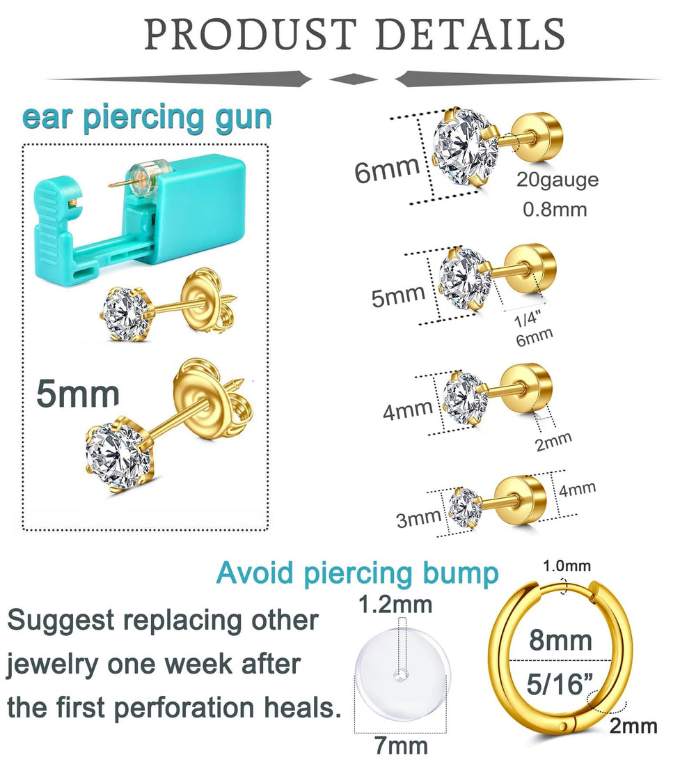 QWALIT aretes planos 20g en oro, compatibles con perforaciones nuevas.