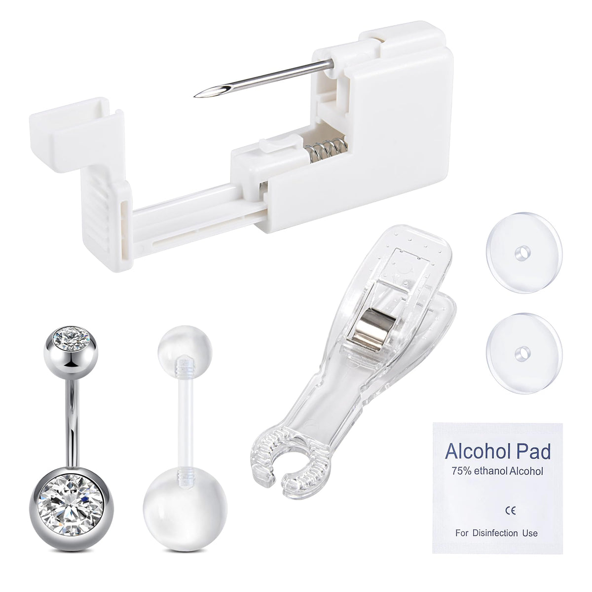 QWALIT belly button piercing gun kit in silver for precise navel piercing