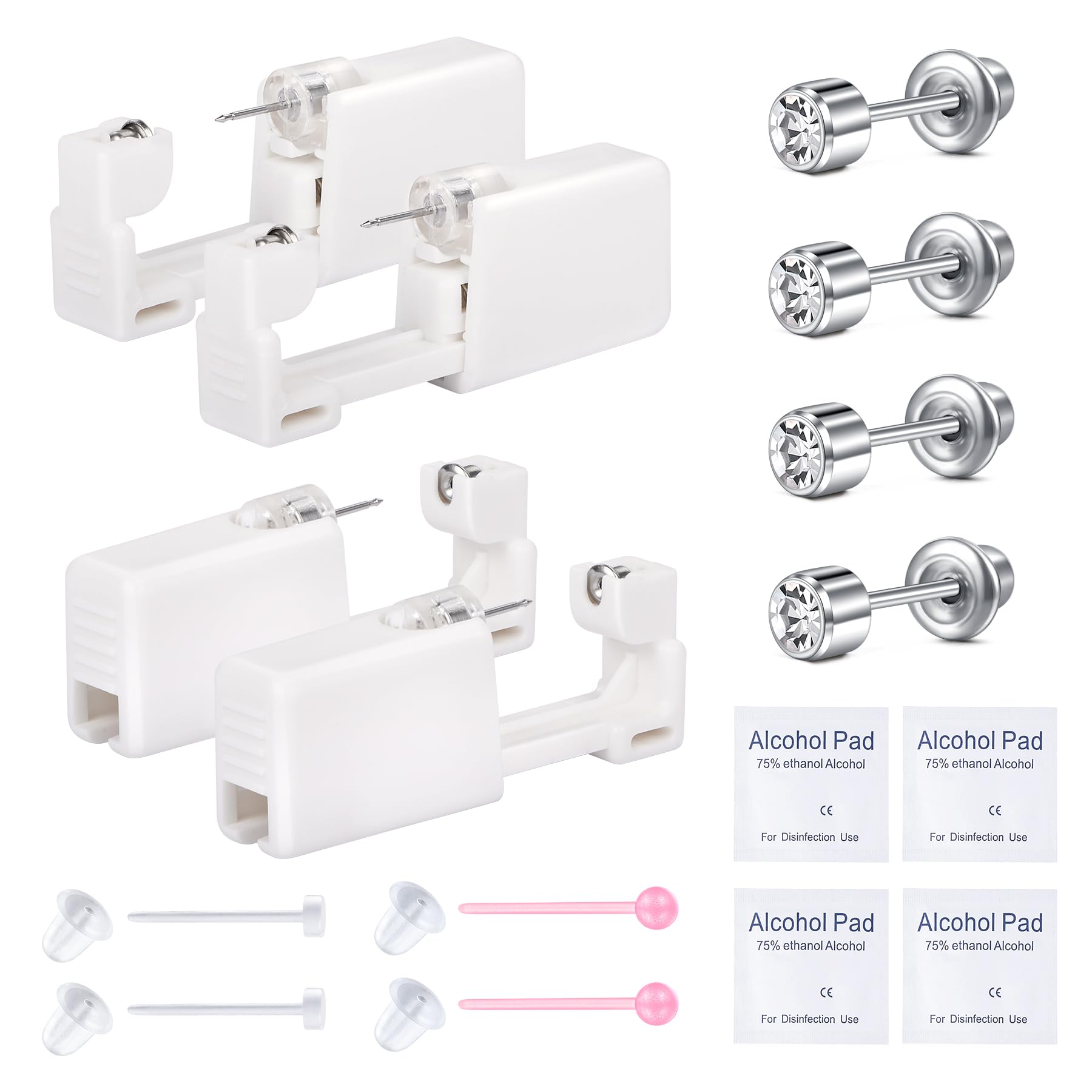 QWALIT ear piercing gun kit with two pairs of earrings for at-home use