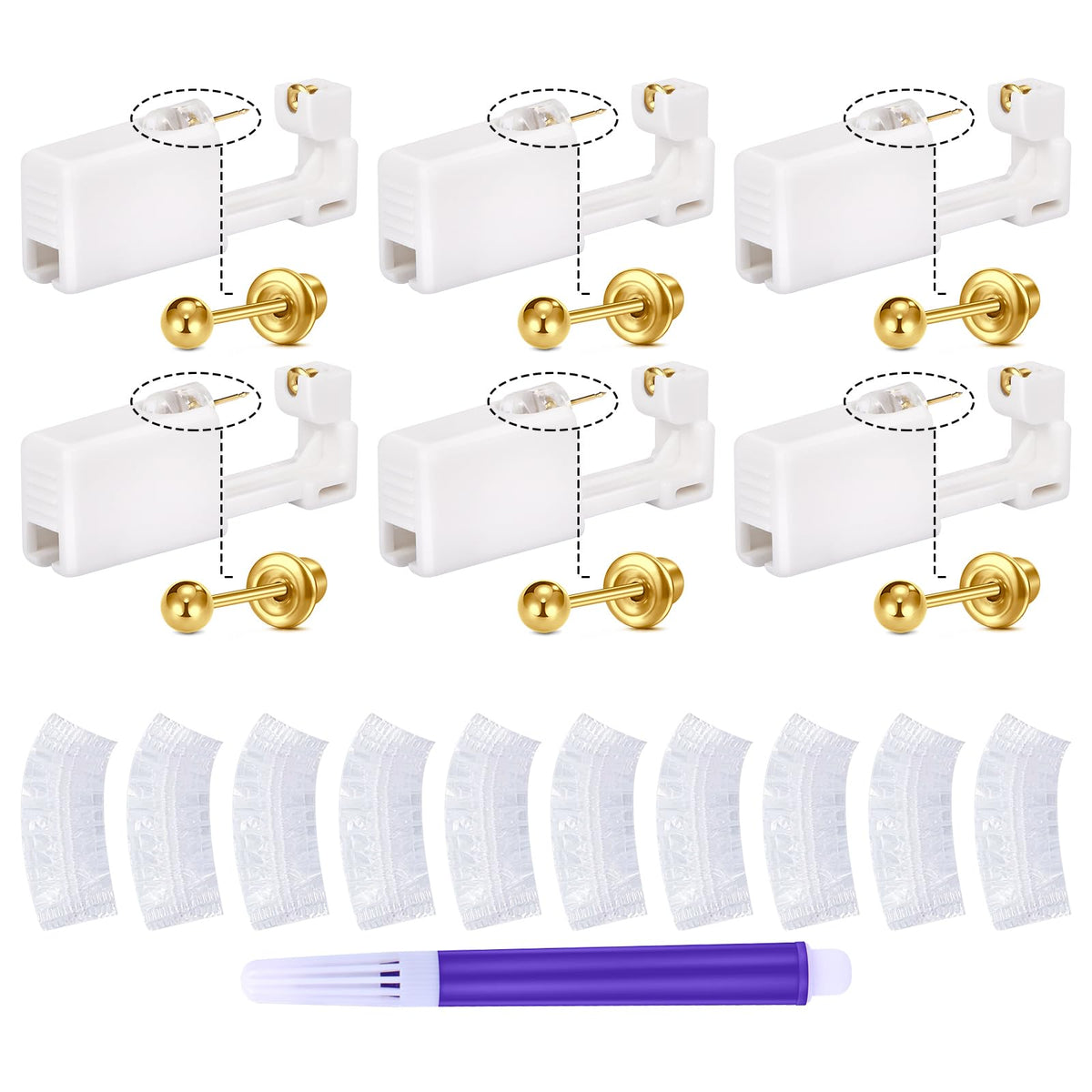 QWALIT kit de perforación de orejas con oro desechable para uso en casa, práctico.