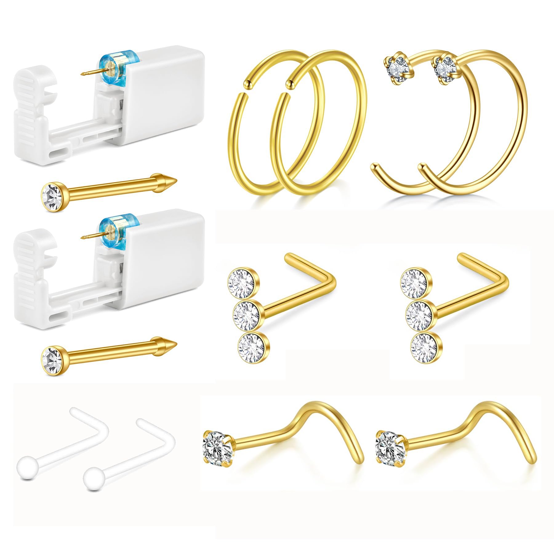 QWALIT kit de perforación nasal dorado, dos unidades para uso en casa.