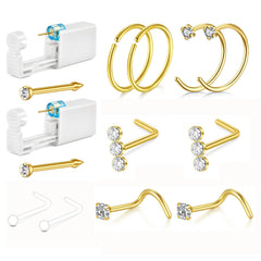 QWALIT kit de perforación nasal dorado, dos unidades para uso en casa.
