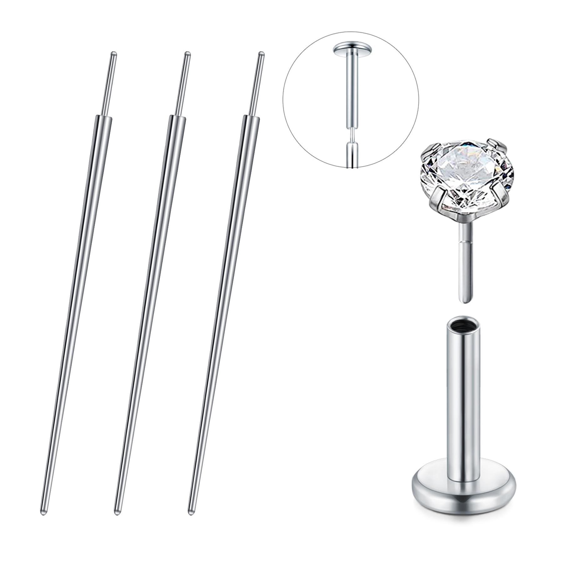 QWALIT piercing taper top view shows compatibility with most threadless jewelry