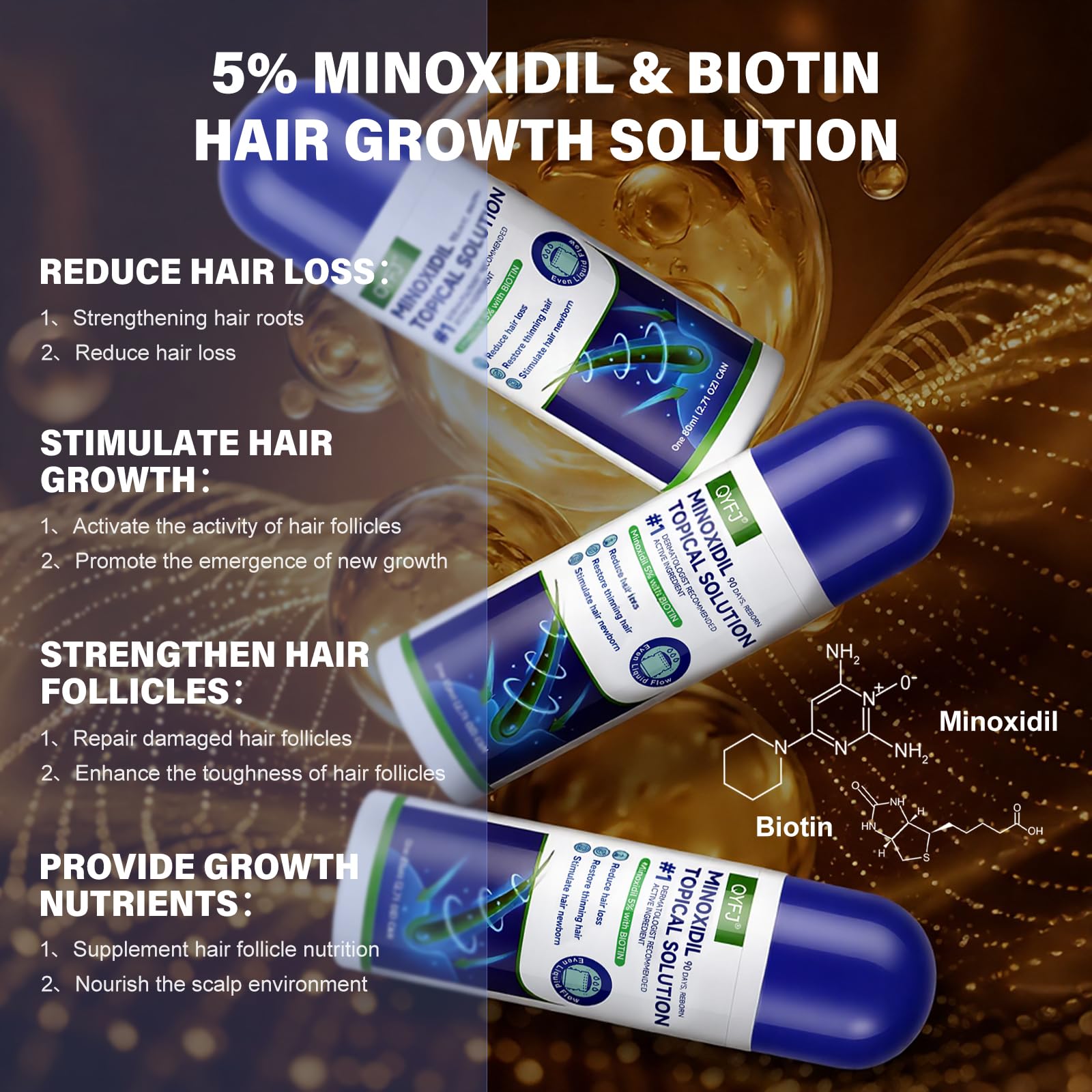 QYFJ minoxidil beard growth serum bottle emphasizing precise application.