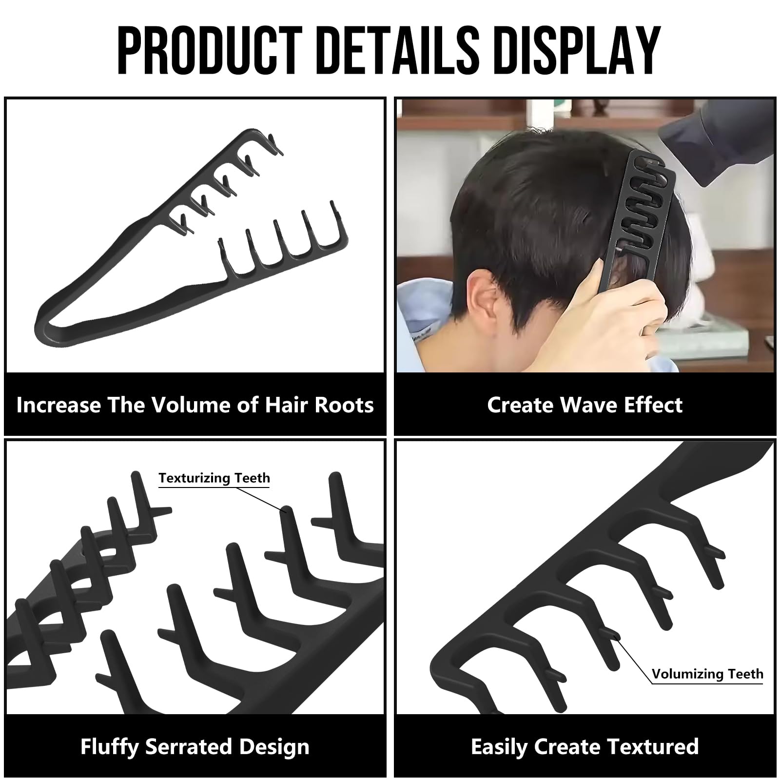 Qyubov Texture Comb focuses on bangs and parting for smooth fringe.