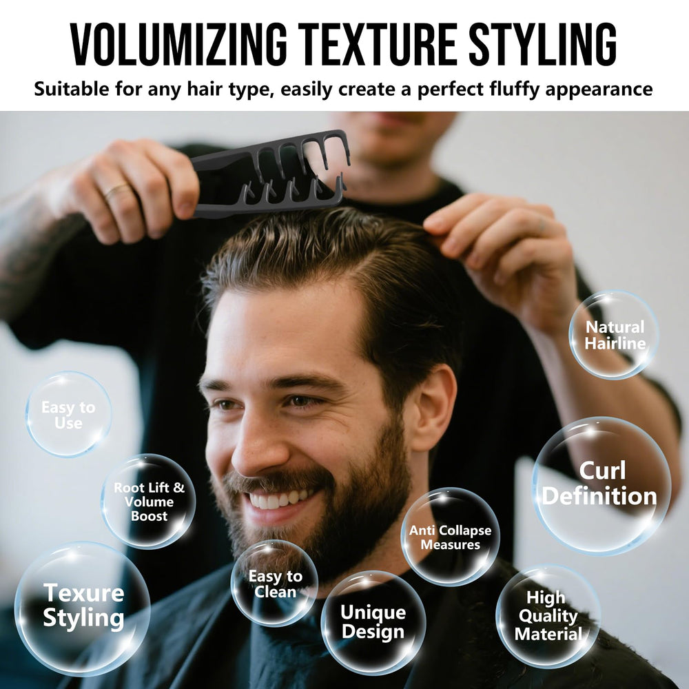 Qyubov Texture Comb demonstrates fluffy texture styling for volume.