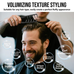 Qyubov Texture Comb demonstrates fluffy texture styling for volume.