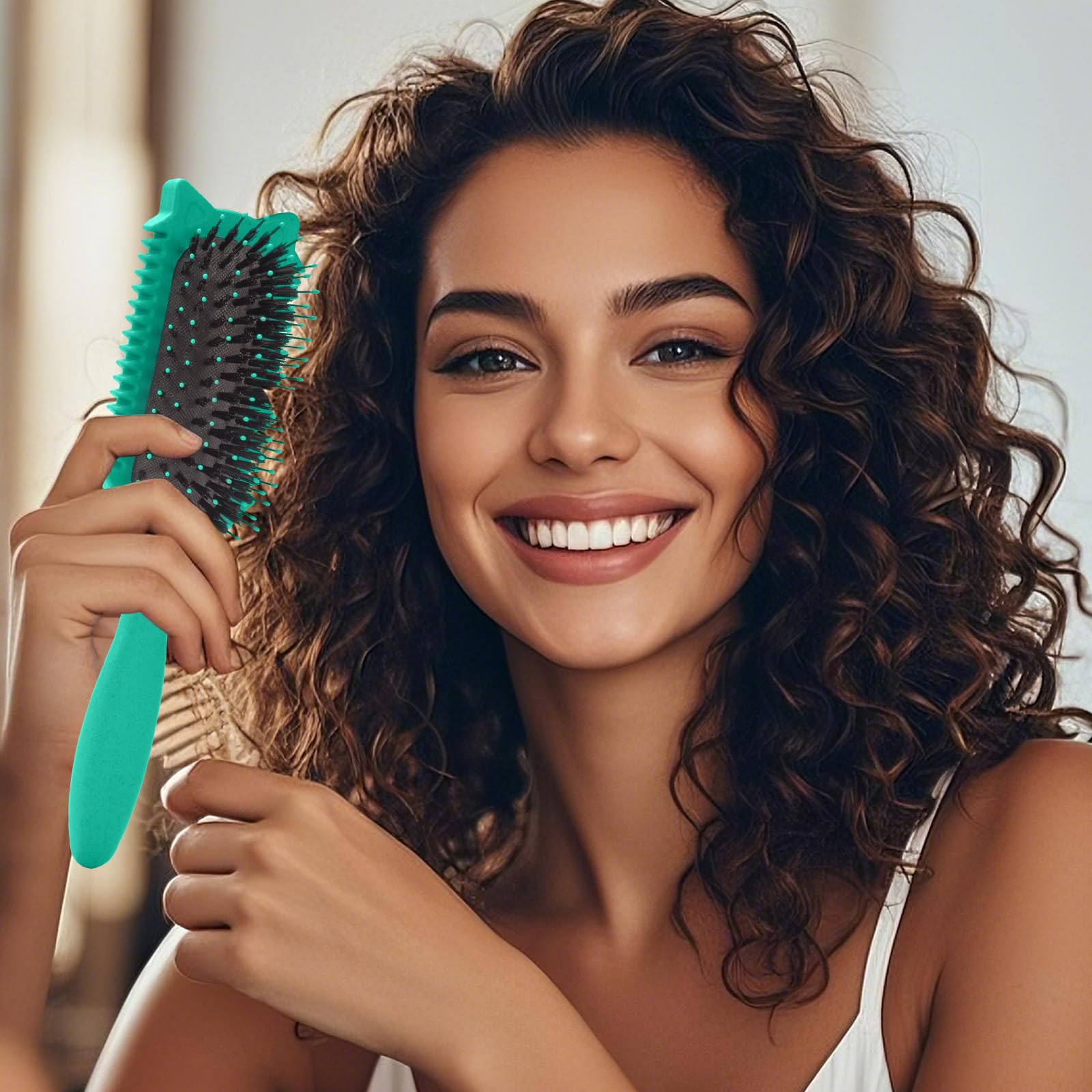 QYuekar cat-head design brush makes a gift for curl lovers in green
