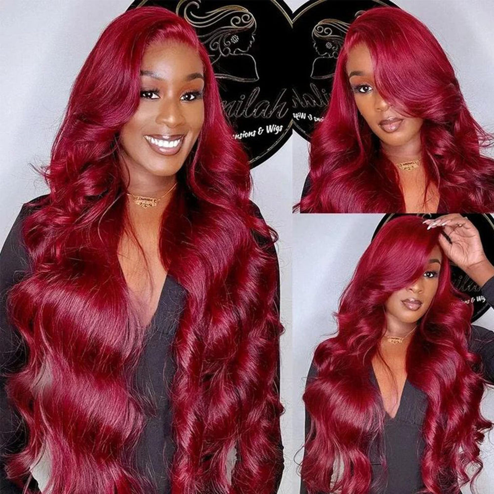 QZOQZO burgundy 26-inch body wave wig ready to style