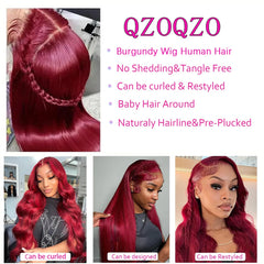 QZOQZO burgundy body wave hair closeup showcasing depth, shine, and easy styling.