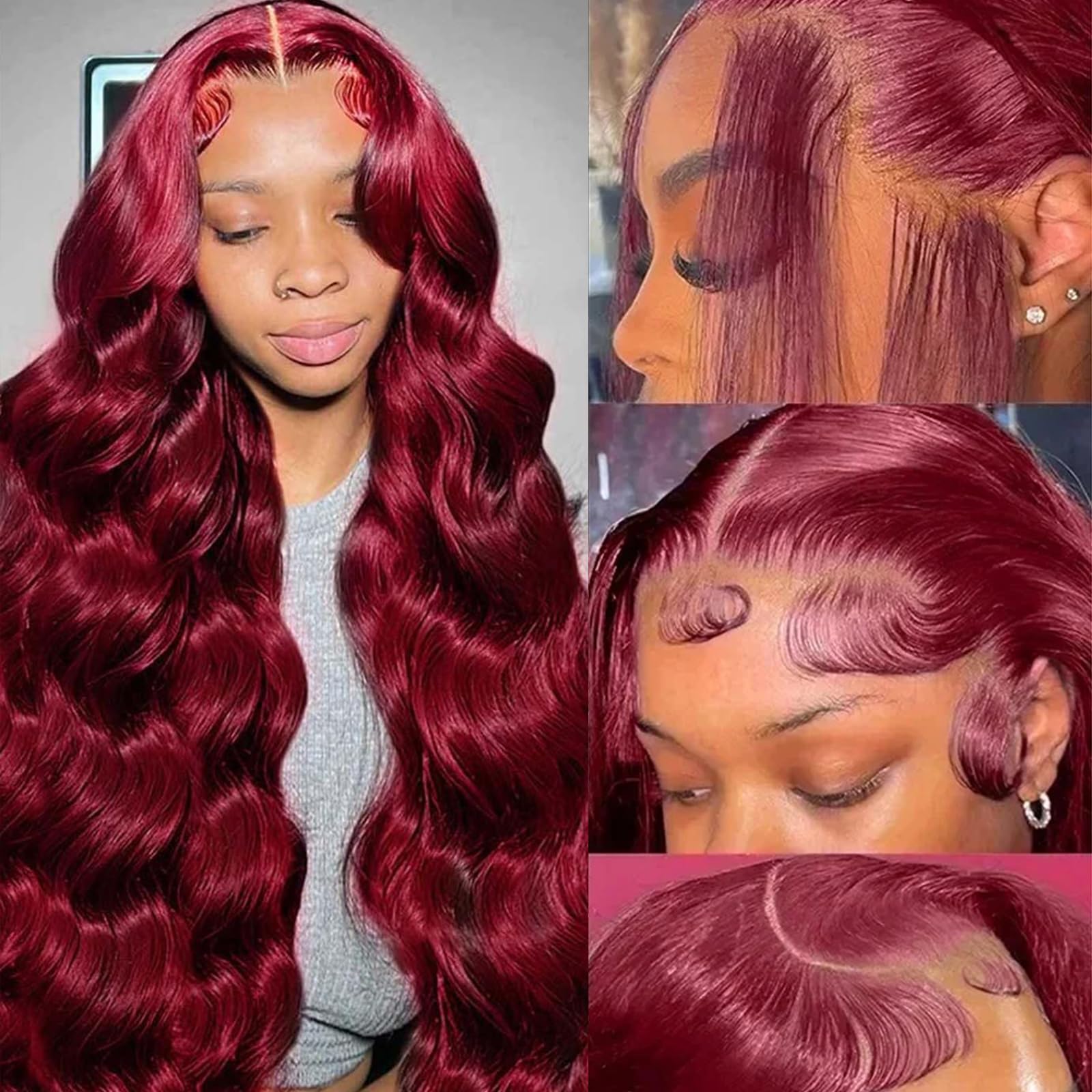 QZOQZO burgundy lace front wig 13x6 body wave for natural volume