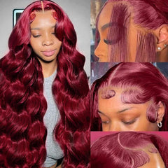 QZOQZO burgundy lace front wig 13x6 body wave for natural volume