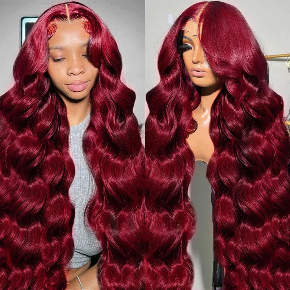 QZOQZO burgundy lace front wig with 28-inch length for dramatic styling
