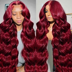 QZOQZO burgundy lace front wig with 28-inch length for dramatic styling