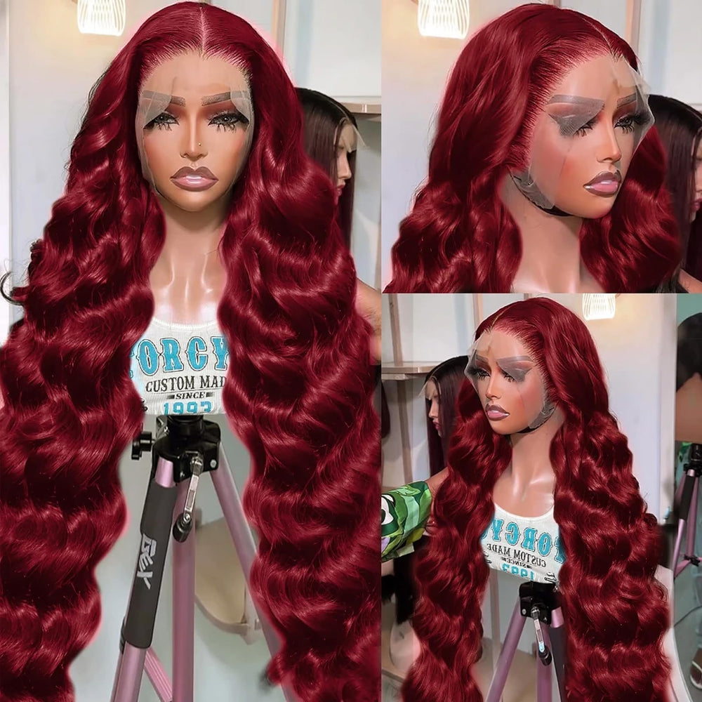 QZOQZO burgundy lace front wig 99j color for easy styling