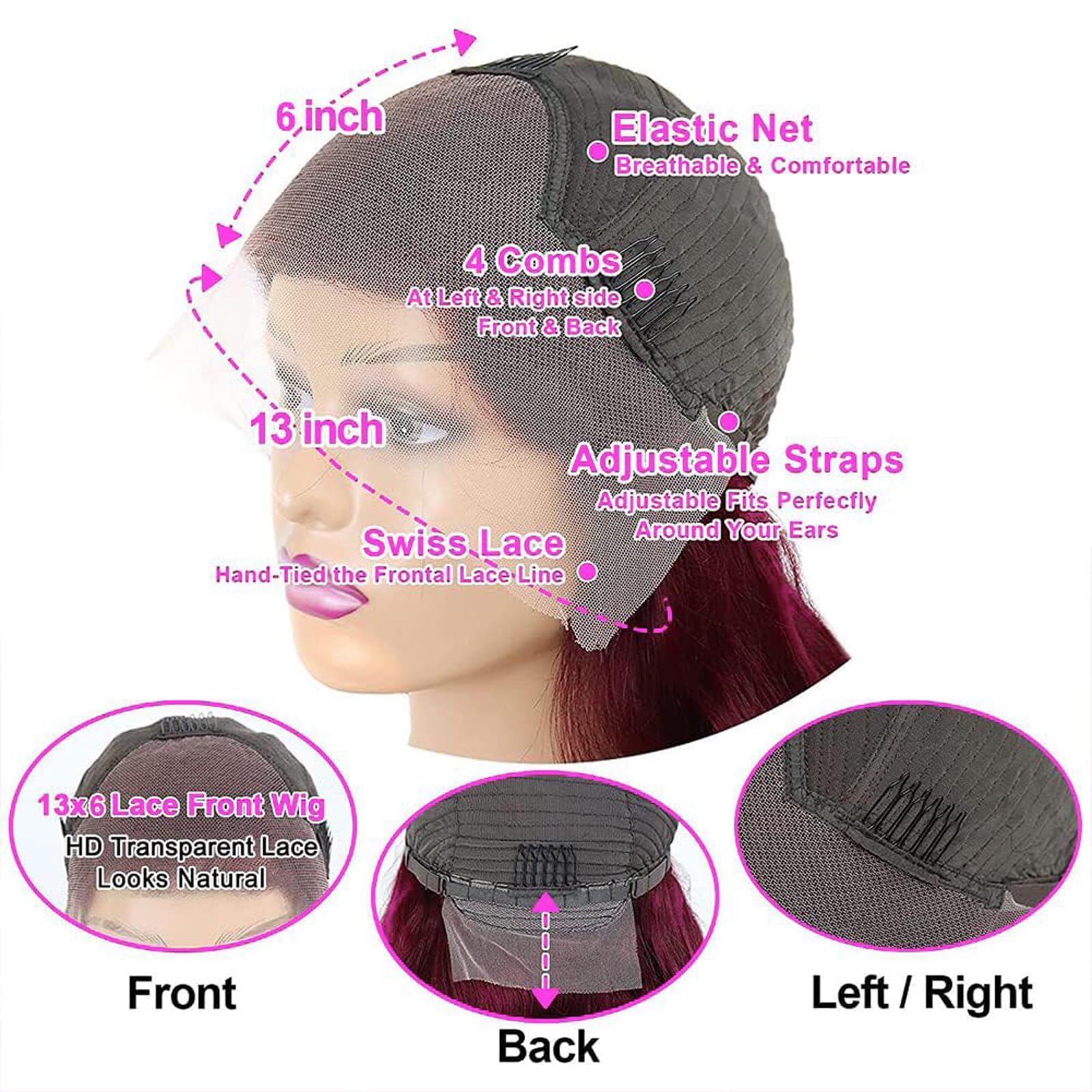 QZOQZO burgundy wig glueless cap setup for quick wear