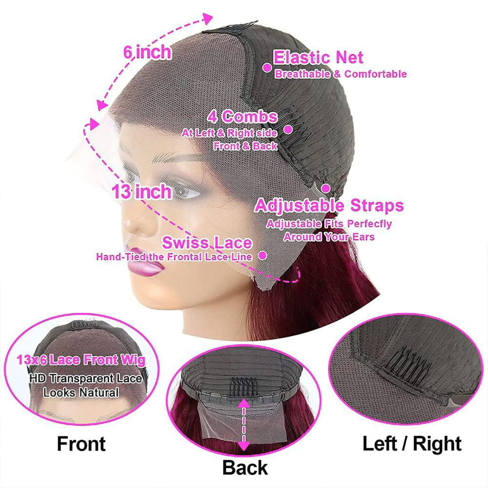 QZOQZO burgundy wig glueless cap setup for quick wear