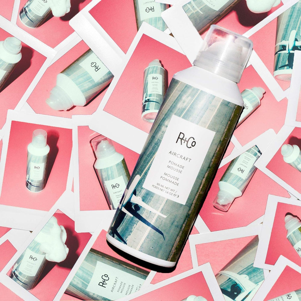 R+Co Aircraft Pomade Mousse defines curls with flexible, lightweight hold