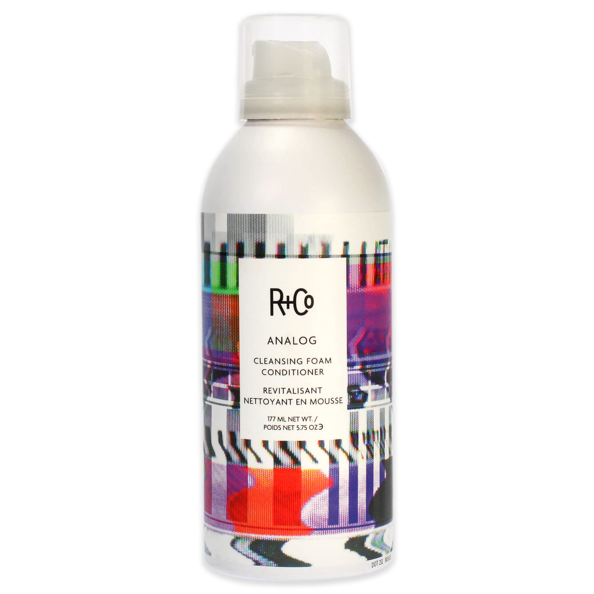 R+Co ANALOG cleansing foam bottle for weightless conditioning.