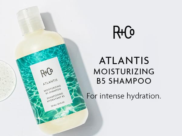 R+Co Atlantis product on bathroom shelf evokes spa-like self-care moments