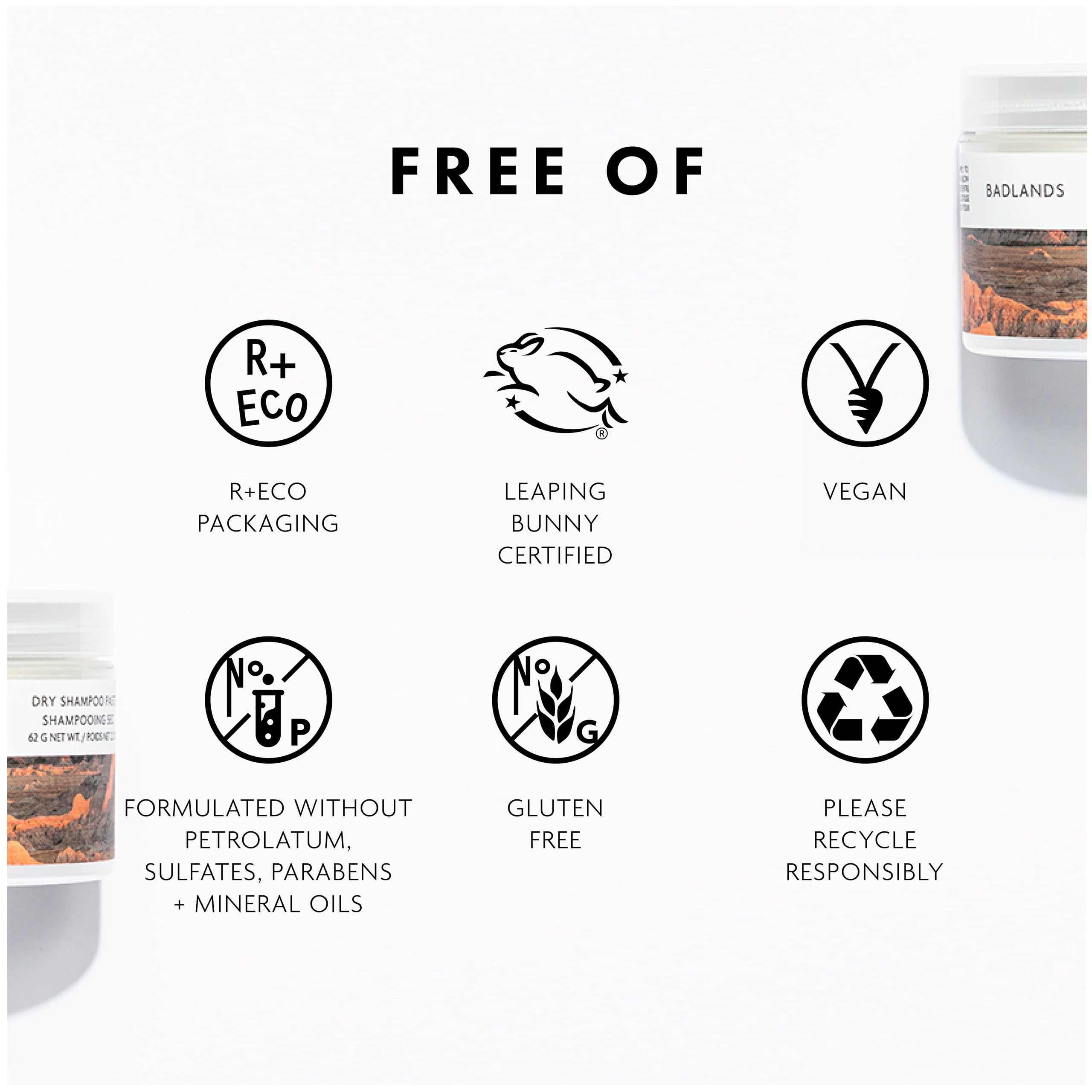 R+Co Badlands ingredients closeup features volcanic ash, coconut oil, argan oil