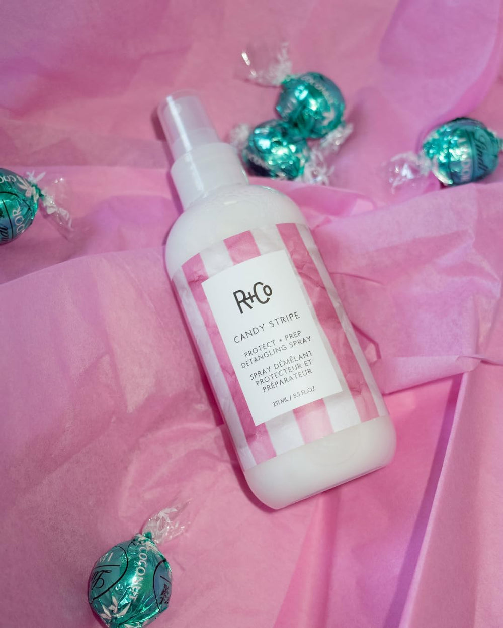 R+Co Candy Stripe Hair after application shows smooth, weightless hydration.