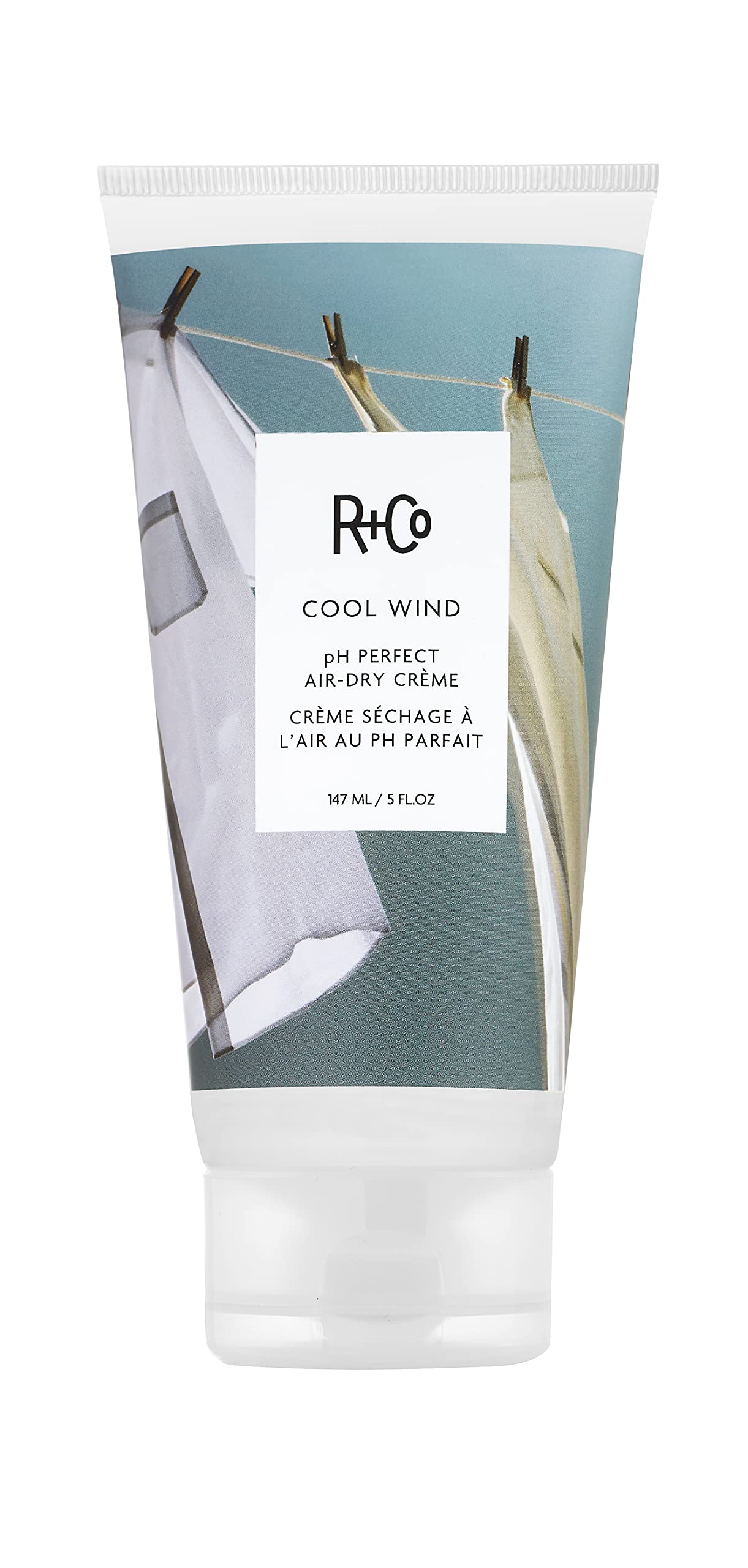 R+Co Cool Wind bottle with sleek packaging, ready for easy air-dry styling.