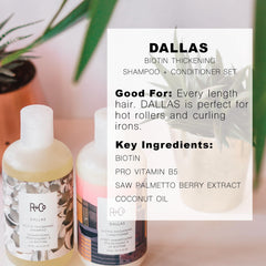 R+Co Dallas Biotin conditioner travel bottle ideal for quick detangling and hydration.