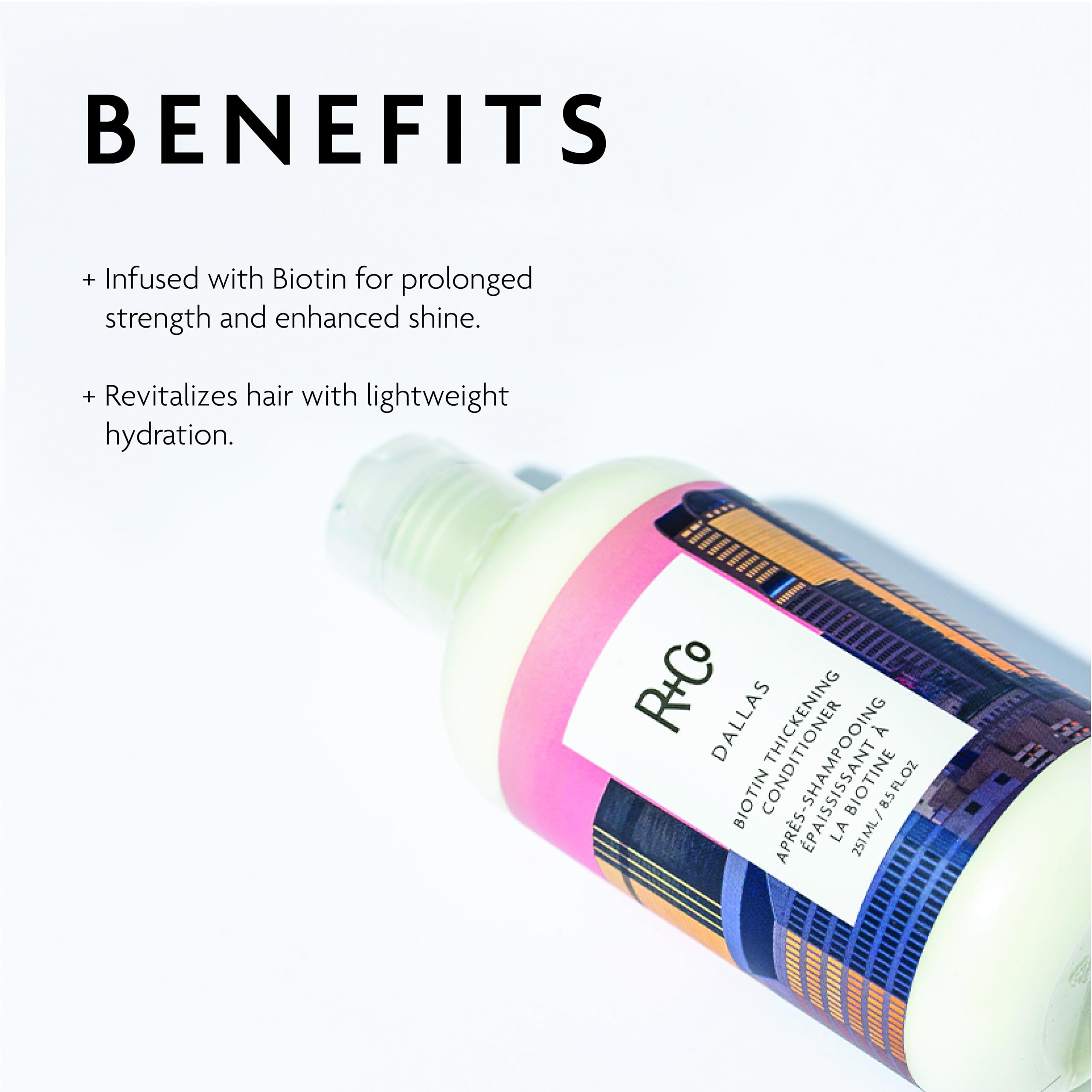 Closeup of R+Co Dallas label shows vegan cruelty-free formula