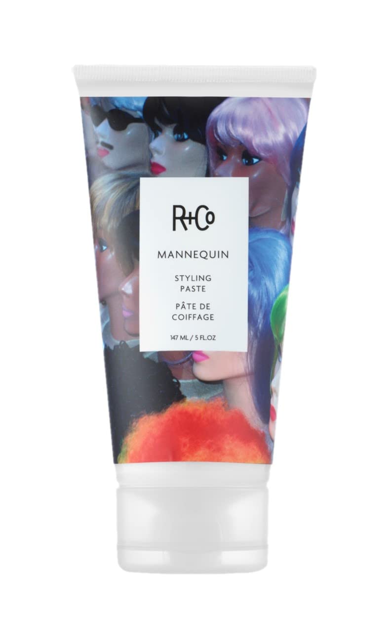 R+Co MANNEQUIN styling paste jar showing matte finish and lightweight hold