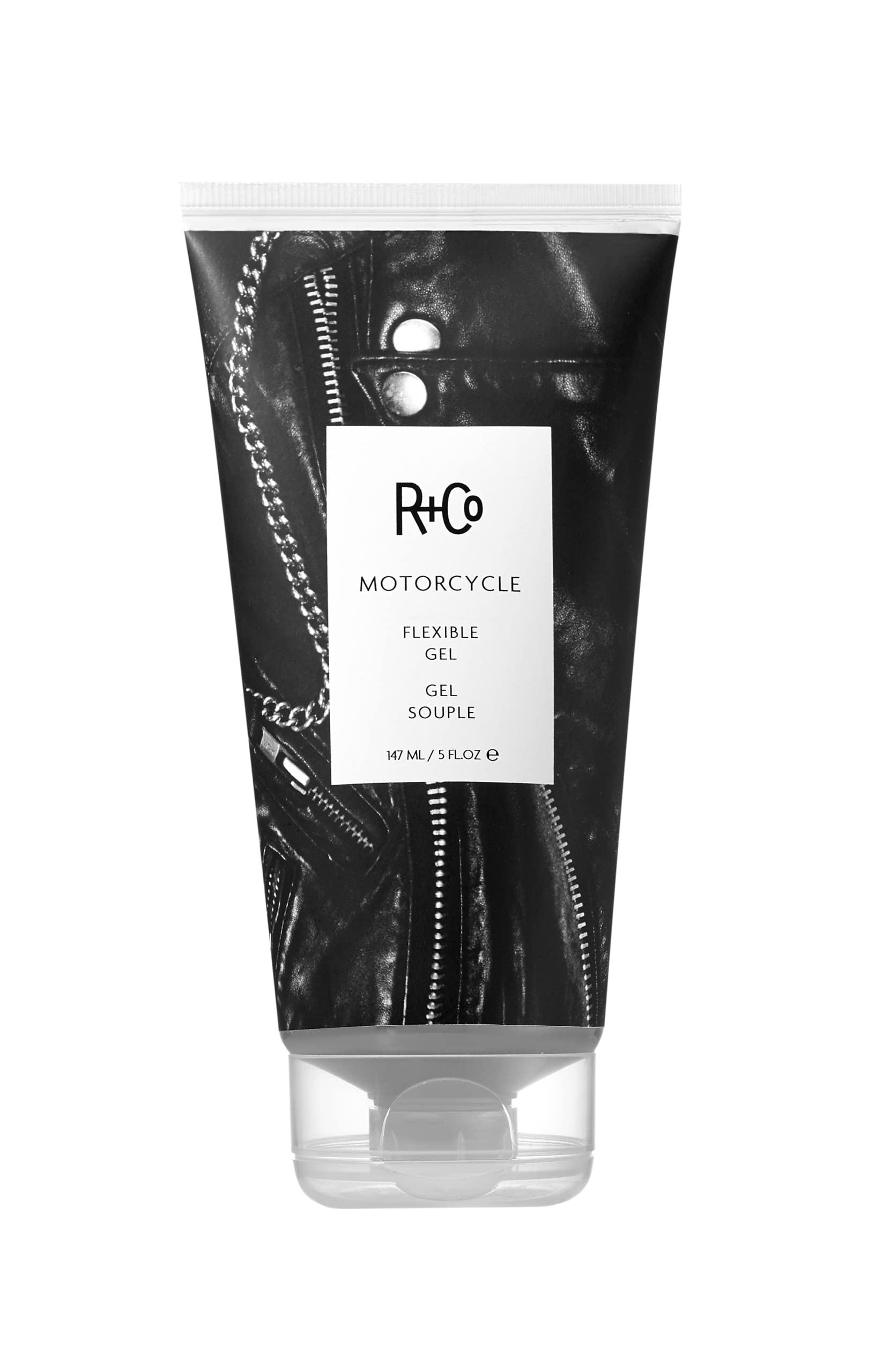R+Co Motorcycle Flexible Gel bottle shows premium packaging for versatile styling