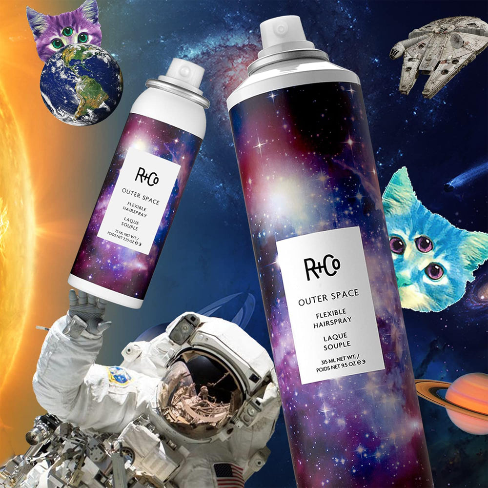 R+Co Outer Space Light Hair Spray provides heat protection during styling