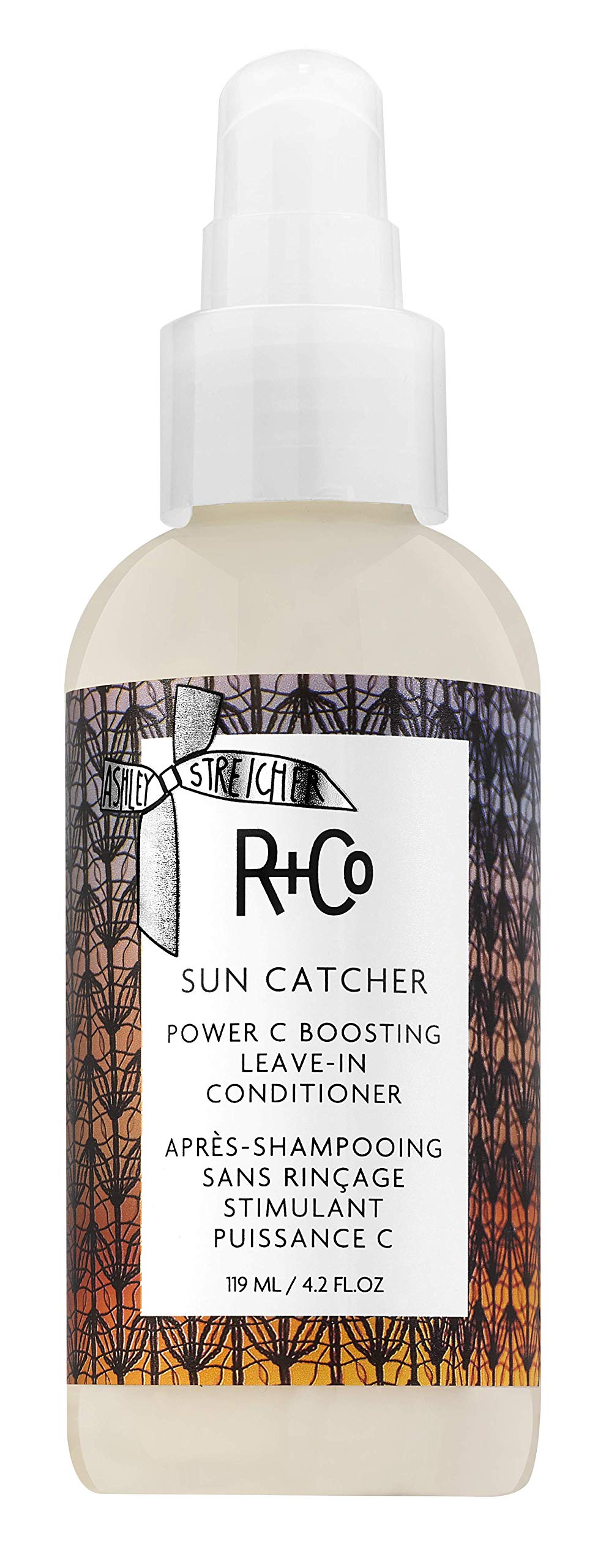 R+Co Sun Catcher Power C Leave-In bottle front showing hydration and UV protection benefits