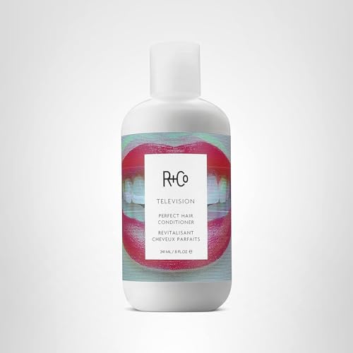 R+Co Television conditioner bottle in bathroom setting suggests effortless post-wash routine.