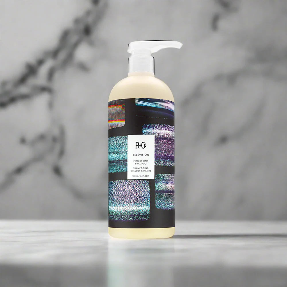 R+Co Television Perfect Hair Shampoo delivers shiny, healthy-looking hair after wash.