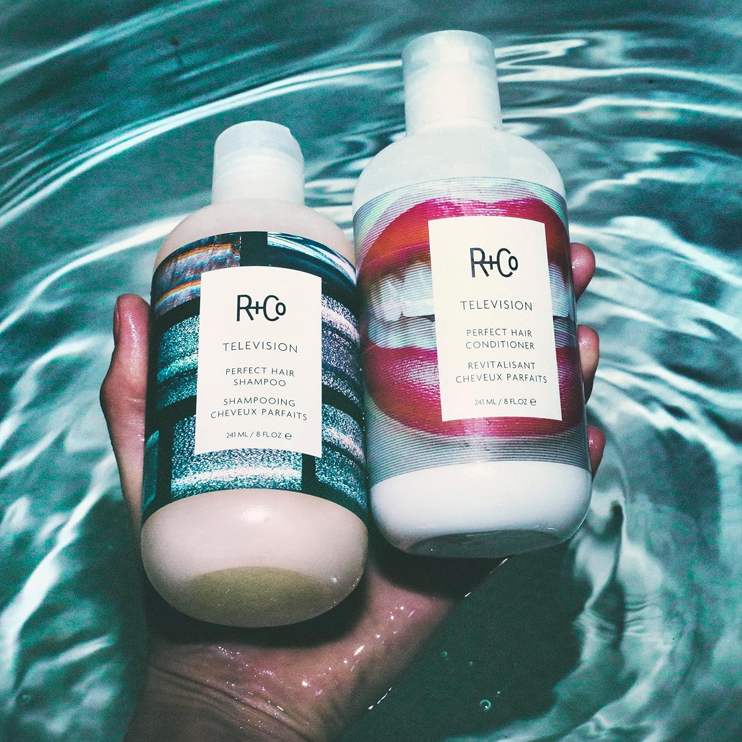 Close-up of rich lather and shine from Television Perfect Hair for a radiant look.