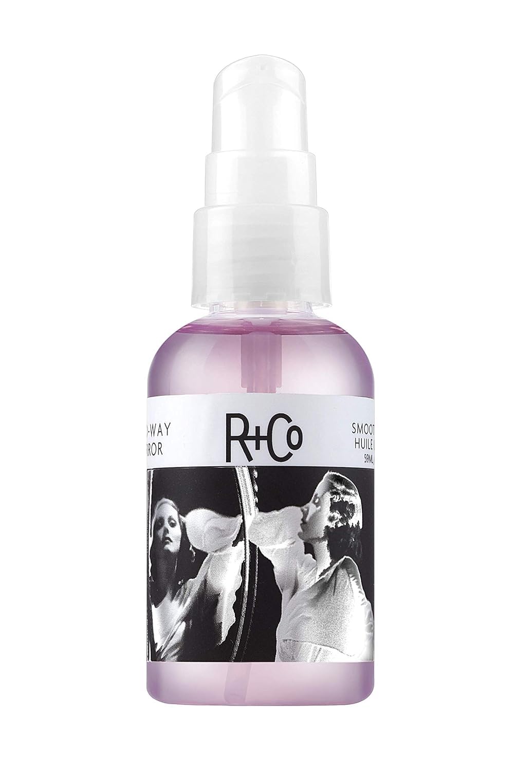 R+Co Two Way Mirror bottle pour highlights lightweight smoothing and shine.