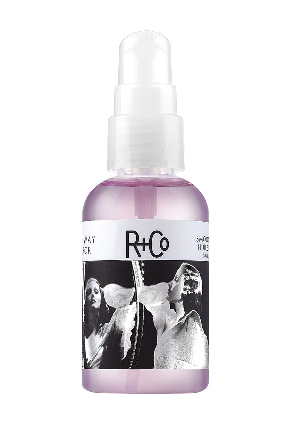 R+Co Two Way Mirror bottle pour highlights lightweight smoothing and shine.